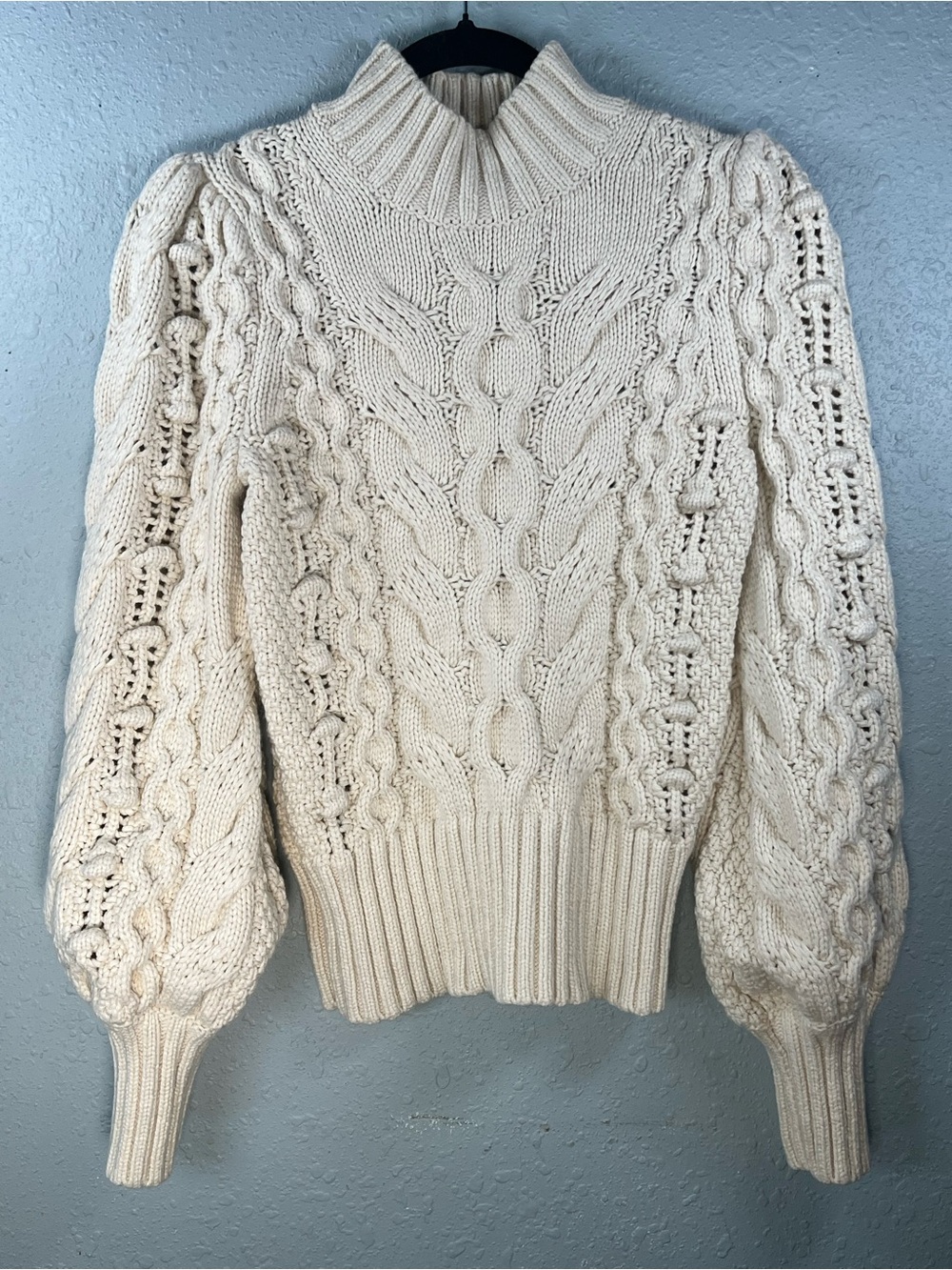 Banana Republic Ticino Cable Knit Puff Sleeve Sweater Cream S - Picture 2 of 16